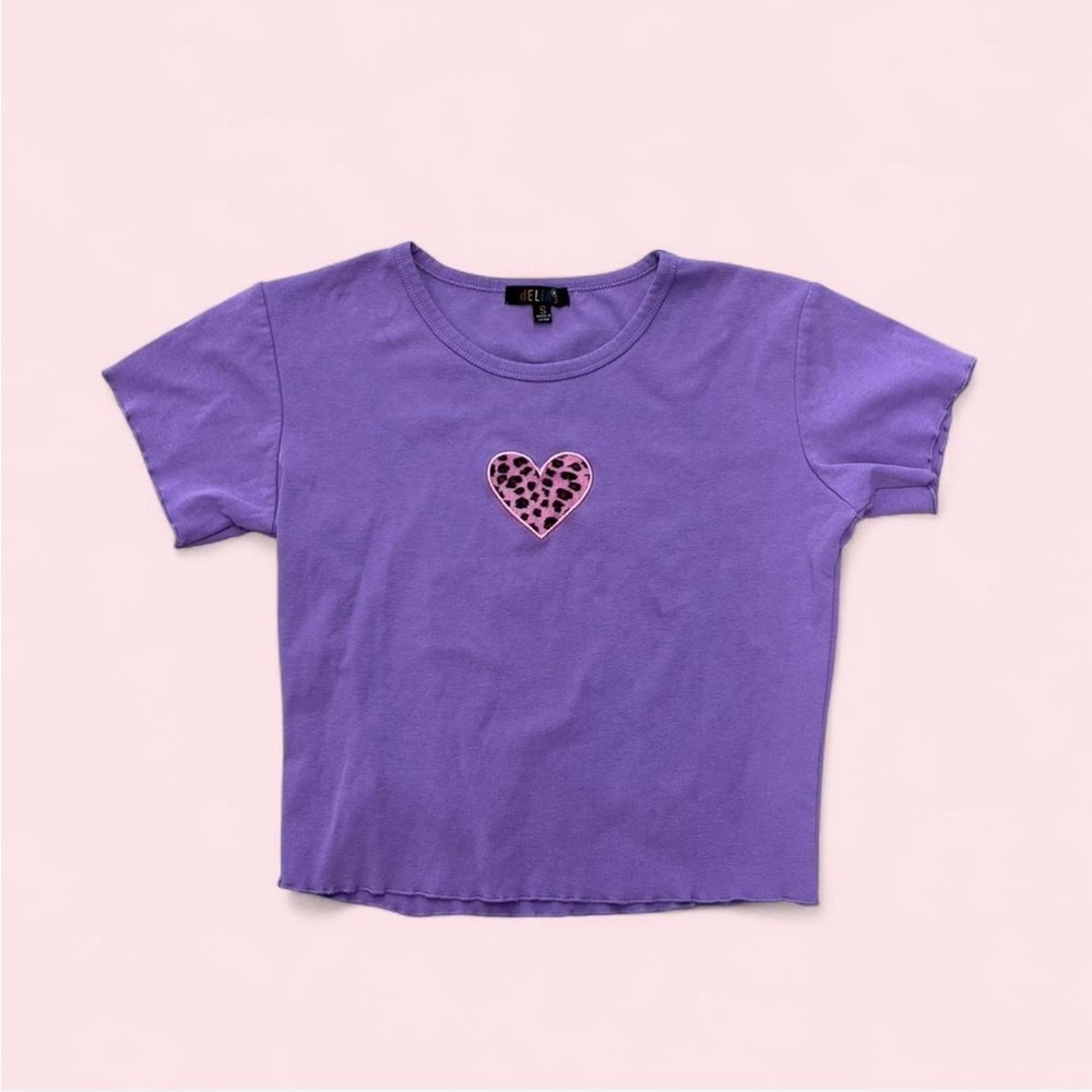 dELiA*s Purple Tee with Pink Leopard Heart Patch